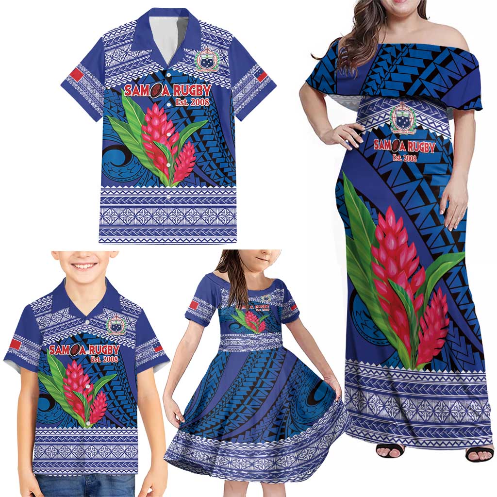 Custom Samoa Rugby Family Matching Off Shoulder Maxi Dress and Hawaiian Shirt 2024 Go Champions Samoan Gingers LT14 - Polynesian Pride