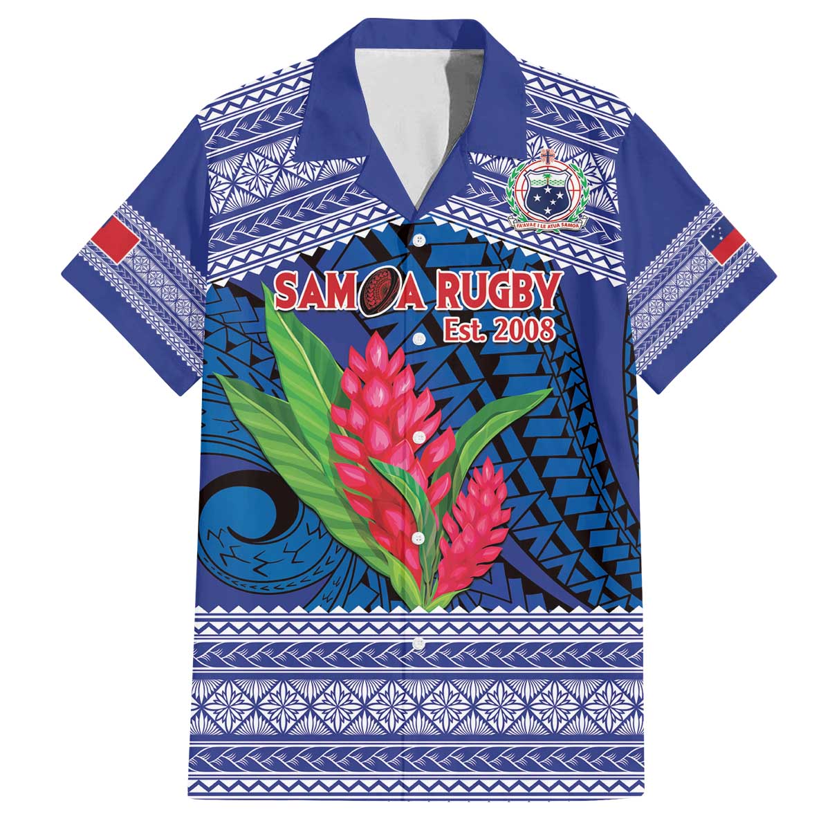Custom Samoa Rugby Family Matching Off Shoulder Short Dress and Hawaiian Shirt 2024 Go Champions Samoan Gingers LT14 Dad's Shirt - Short Sleeve Blue - Polynesian Pride