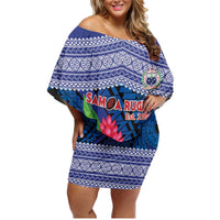 Custom Samoa Rugby Family Matching Off Shoulder Short Dress and Hawaiian Shirt 2024 Go Champions Samoan Gingers LT14 Mom's Dress Blue - Polynesian Pride