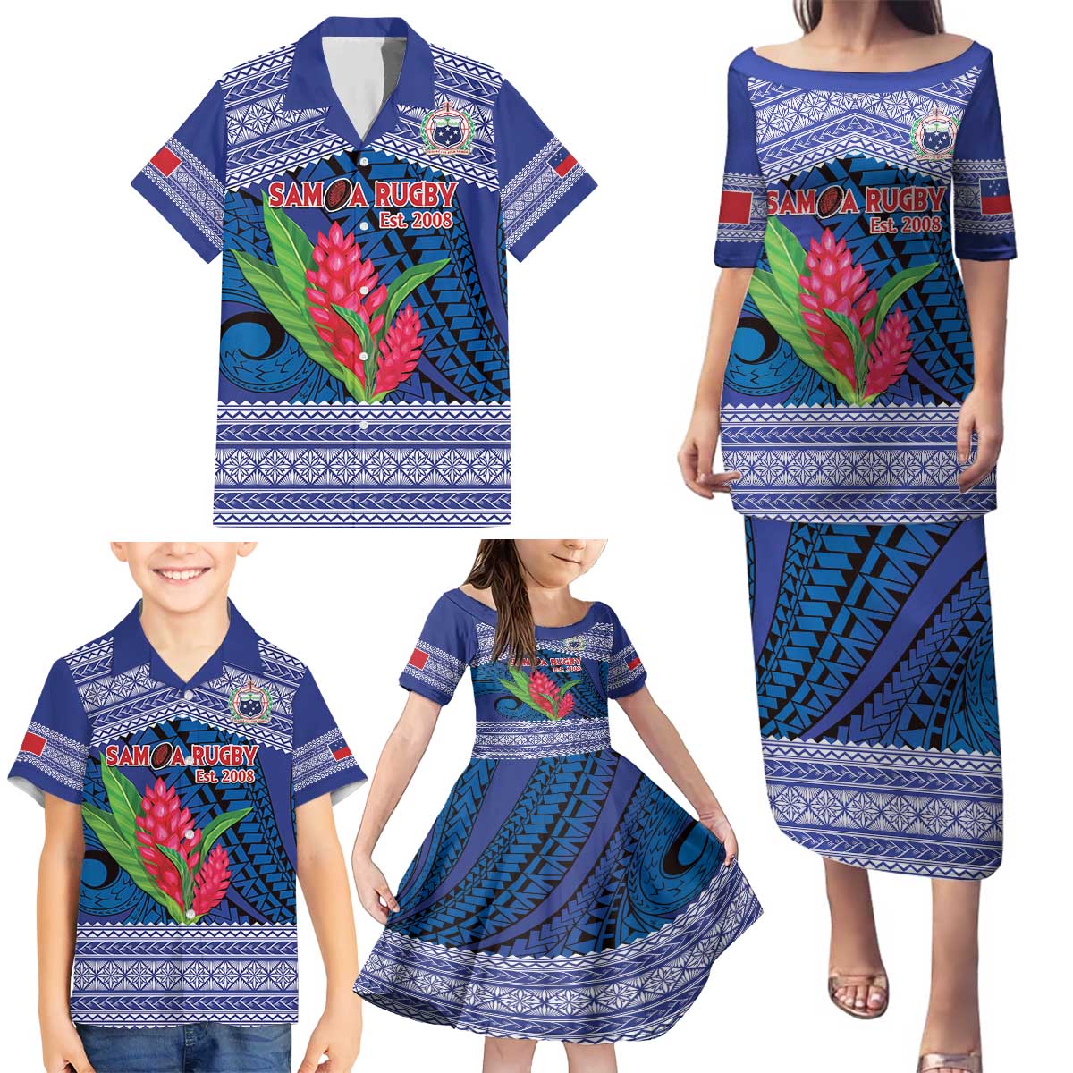 Custom Samoa Rugby Family Matching Puletasi and Hawaiian Shirt 2024 Go Champions Samoan Gingers LT14 - Polynesian Pride