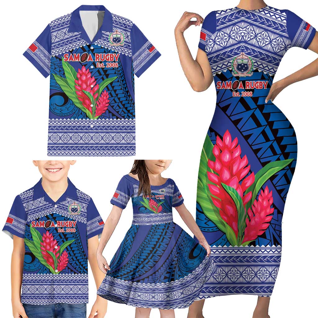 Custom Samoa Rugby Family Matching Short Sleeve Bodycon Dress and Hawaiian Shirt 2024 Go Champions Samoan Gingers LT14 - Polynesian Pride