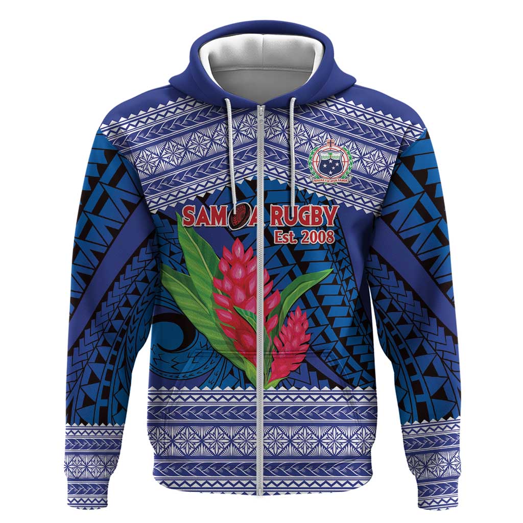 Custom Samoa Rugby Hoodie 2024 Go Champions Samoan Gingers LT14 Zip Hoodie Blue - Polynesian Pride