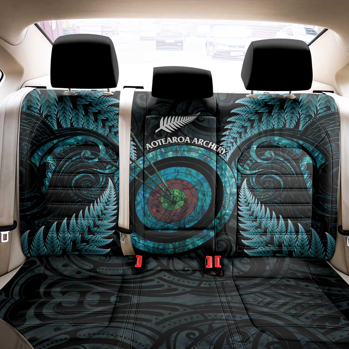 New Zealand Archery Back Car Seat Cover Aotearoa Silver Fern Maori - Polynesian Pride