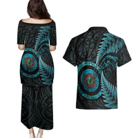 New Zealand Archery Couples Matching Puletasi and Hawaiian Shirt Aotearoa Silver Fern Maori LT14 - Polynesian Pride