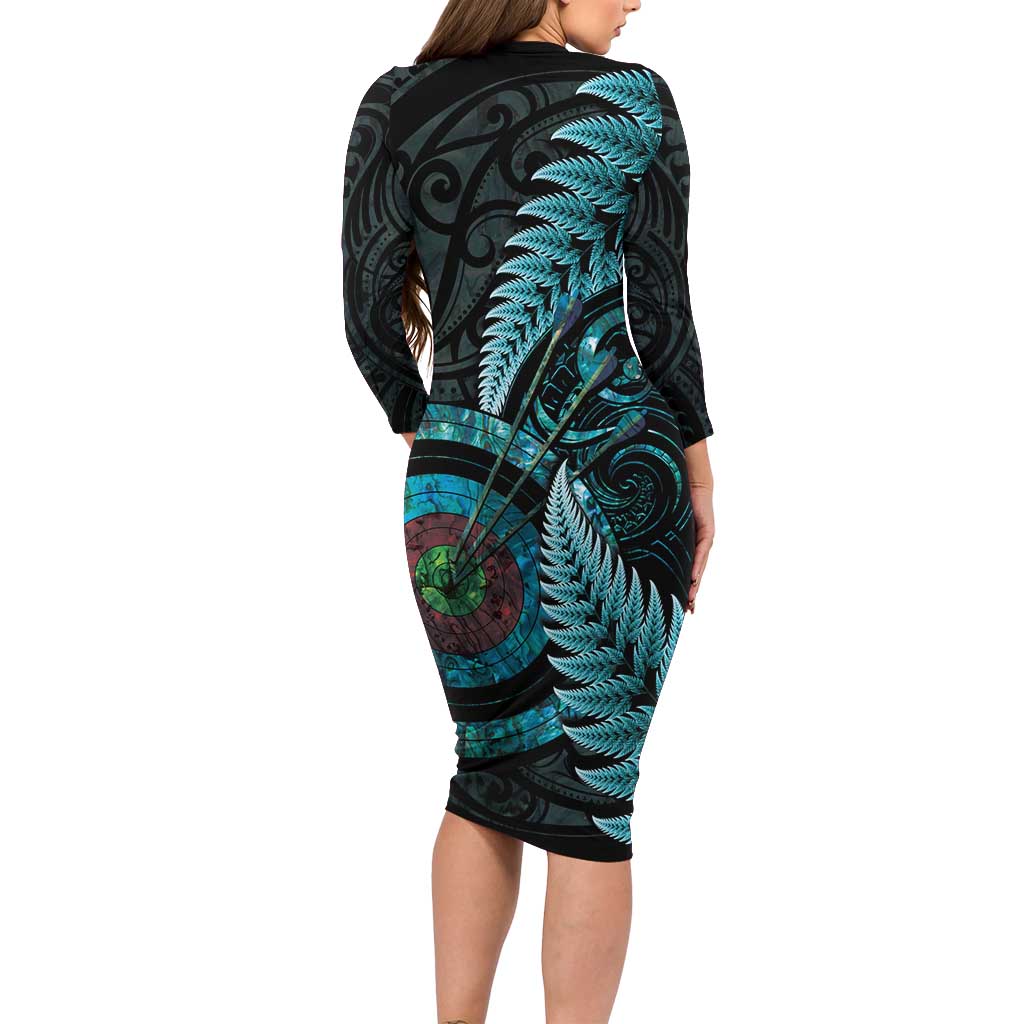 New Zealand Archery Family Matching Long Sleeve Bodycon Dress and Hawaiian Shirt Aotearoa Silver Fern Maori LT14 - Polynesian Pride