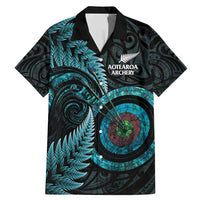 New Zealand Archery Family Matching Mermaid Dress and Hawaiian Shirt Aotearoa Silver Fern Maori LT14 Dad's Shirt - Short Sleeve Turquoise - Polynesian Pride