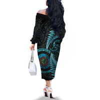 New Zealand Archery Family Matching Off The Shoulder Long Sleeve Dress and Hawaiian Shirt Aotearoa Silver Fern Maori LT14 - Polynesian Pride