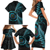 New Zealand Archery Family Matching Short Sleeve Bodycon Dress and Hawaiian Shirt Aotearoa Silver Fern Maori LT14 - Polynesian Pride