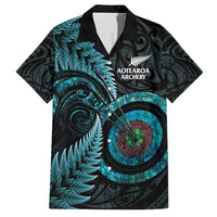 New Zealand Archery Family Matching Short Sleeve Bodycon Dress and Hawaiian Shirt Aotearoa Silver Fern Maori LT14 Dad's Shirt - Short Sleeve Turquoise - Polynesian Pride