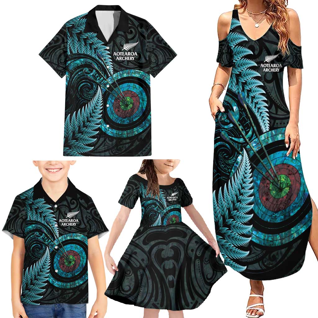 New Zealand Archery Family Matching Summer Maxi Dress and Hawaiian Shirt Aotearoa Silver Fern Maori LT14 - Polynesian Pride