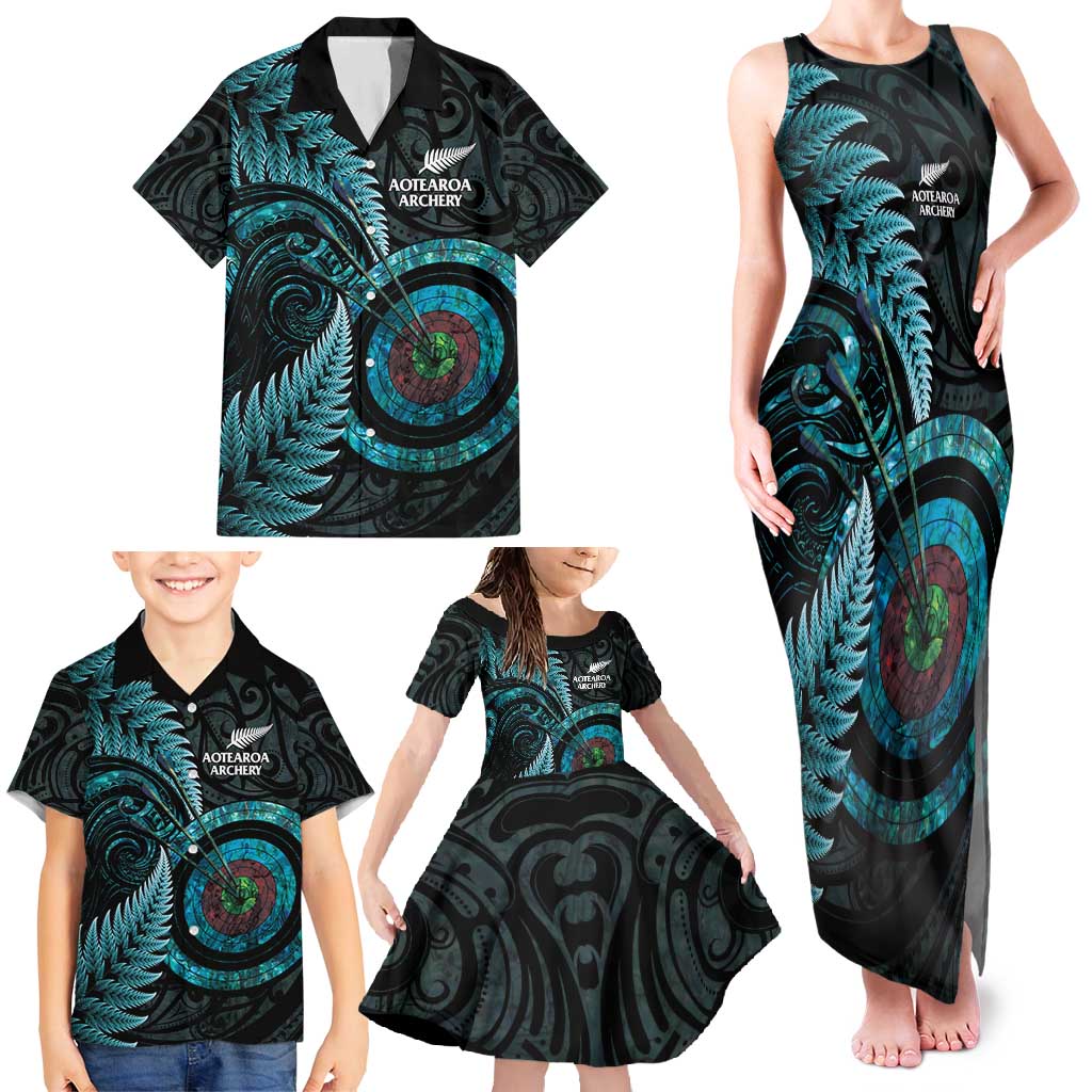 New Zealand Archery Family Matching Tank Maxi Dress and Hawaiian Shirt Aotearoa Silver Fern Maori LT14 - Polynesian Pride