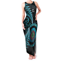 New Zealand Archery Family Matching Tank Maxi Dress and Hawaiian Shirt Aotearoa Silver Fern Maori LT14 Mom's Dress Turquoise - Polynesian Pride