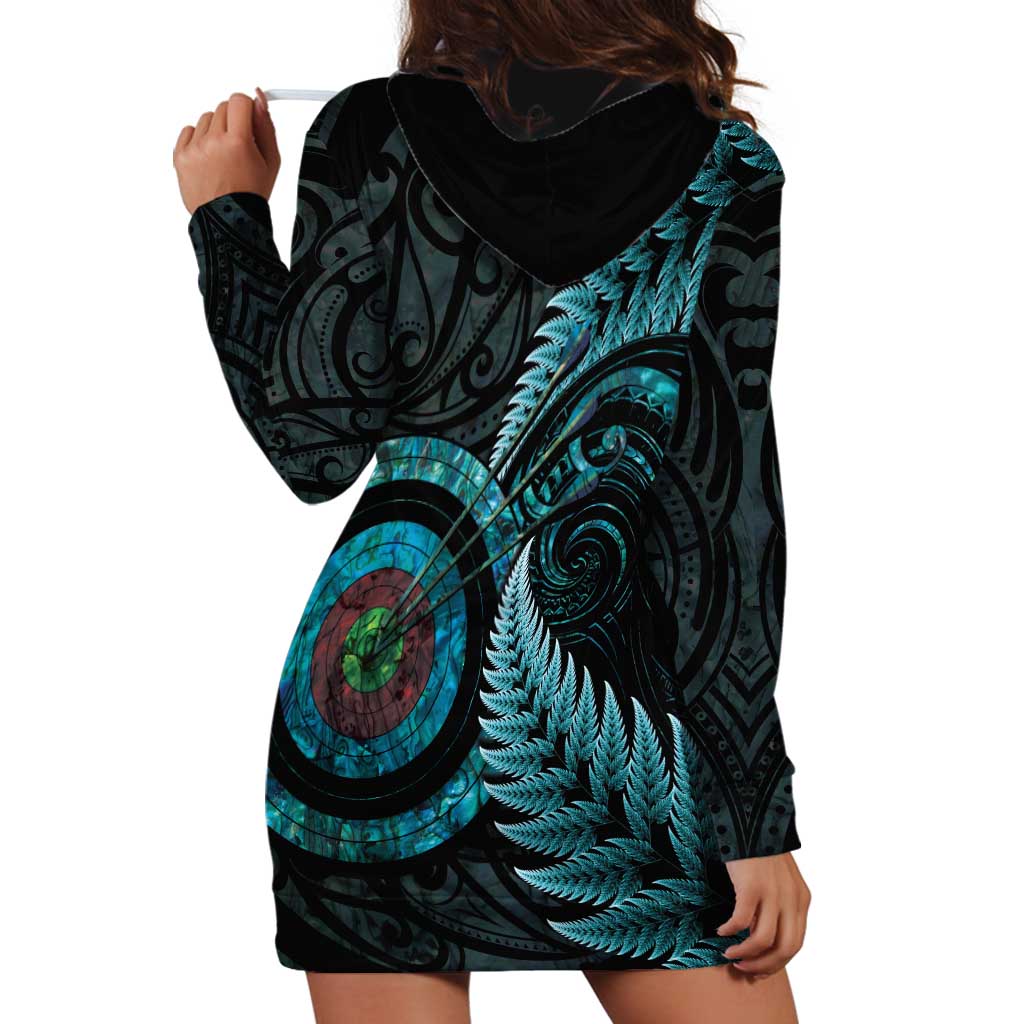 New Zealand Archery Hoodie Dress Aotearoa Silver Fern Maori LT14 - Polynesian Pride
