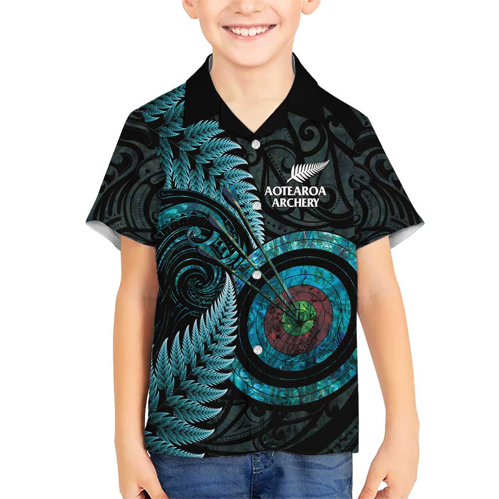 New Zealand Archery Kid Hawaiian Shirt Aotearoa Silver Fern Maori LT14 Kid Turquoise - Polynesian Pride