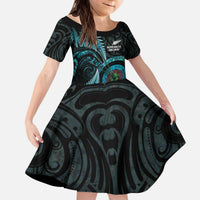 New Zealand Archery Kid Short Sleeve Dress Aotearoa Silver Fern Maori LT14 KID Turquoise - Polynesian Pride