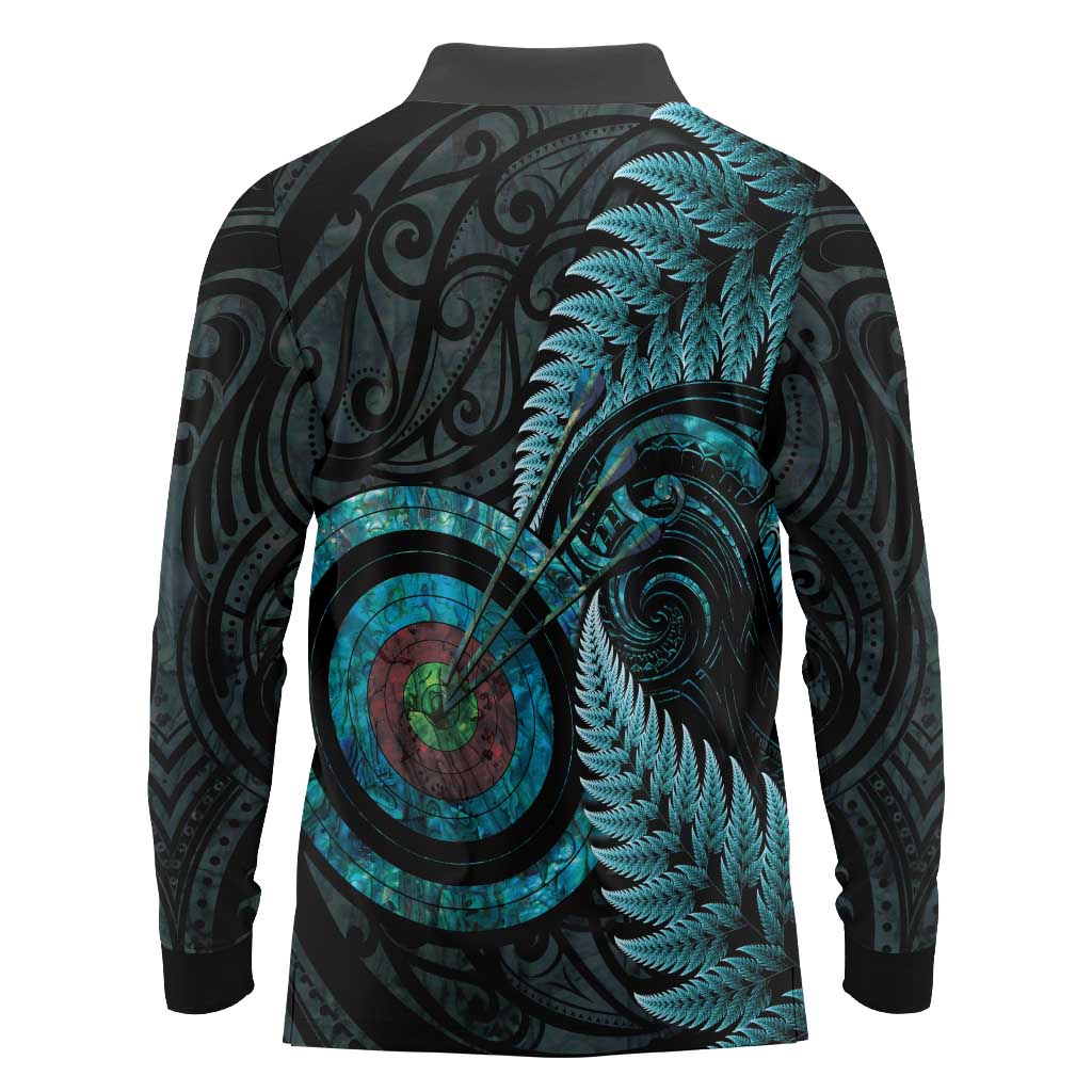 New Zealand Archery Long Sleeve Polo Shirt Aotearoa Silver Fern Maori LT14 - Polynesian Pride