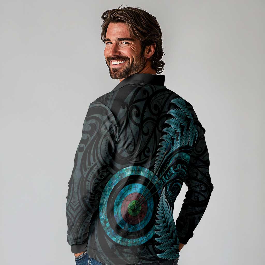 New Zealand Archery Long Sleeve Polo Shirt Aotearoa Silver Fern Maori LT14 - Polynesian Pride