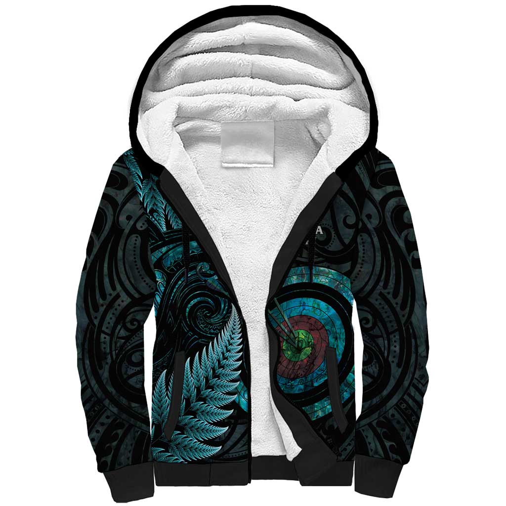 New Zealand Archery Sherpa Hoodie Aotearoa Silver Fern Maori LT14 Unisex Turquoise - Polynesian Pride
