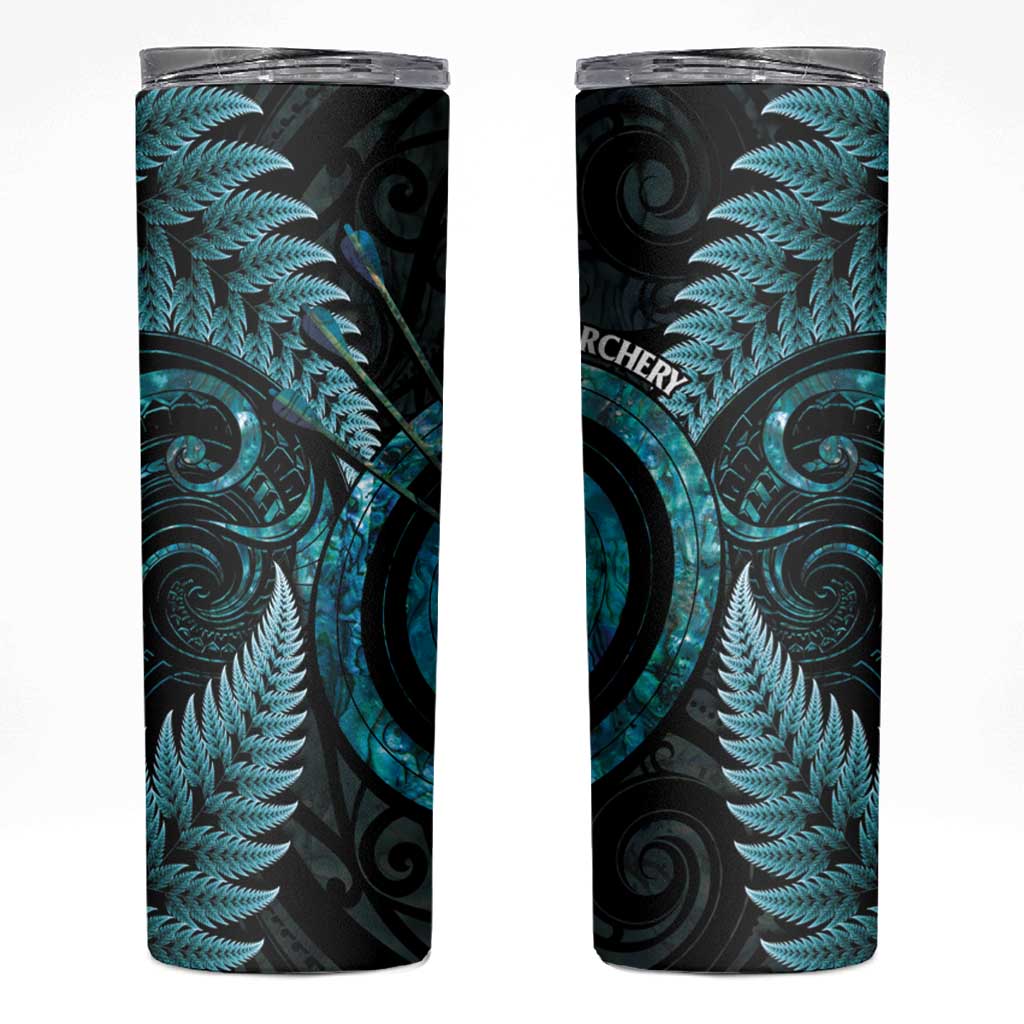 New Zealand Archery Skinny Tumbler Aotearoa Silver Fern Maori LT14 Turquoise - Polynesian Pride