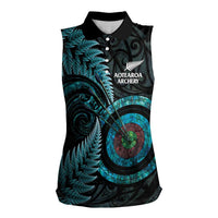 New Zealand Archery Women Sleeveless Polo Shirt Aotearoa Silver Fern Maori LT14 Female Turquoise - Polynesian Pride