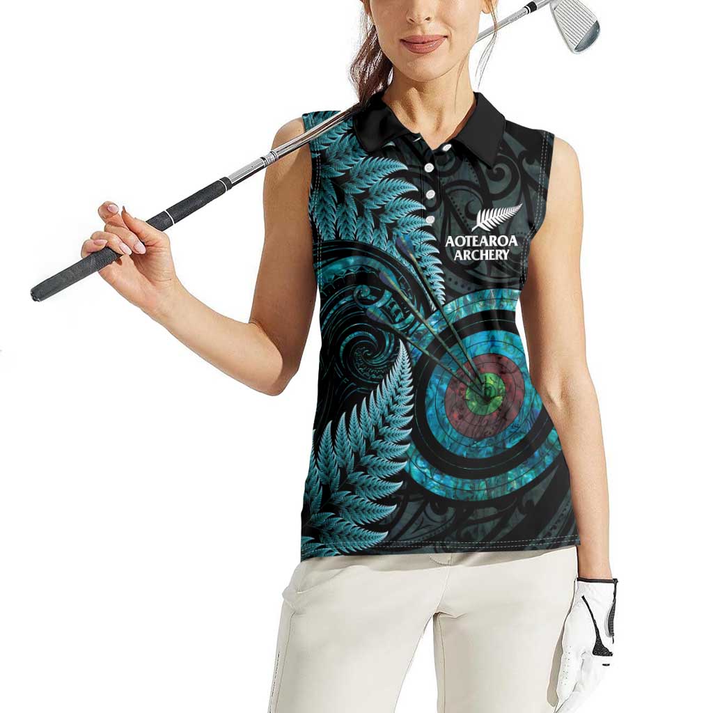 New Zealand Archery Women Sleeveless Polo Shirt Aotearoa Silver Fern Maori LT14 - Polynesian Pride