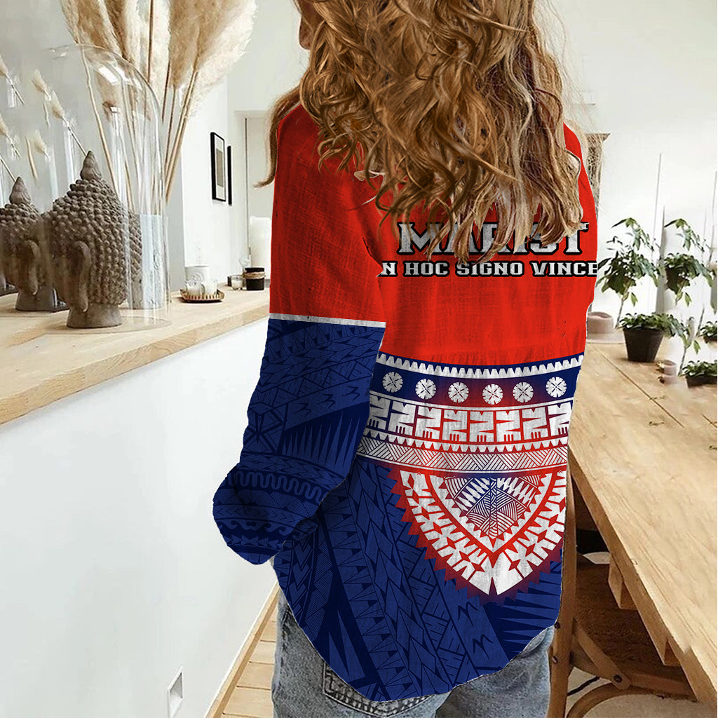 Fiji School Women Casual Shirt Marist Brothers Fijian Tapa Pattern LT14 - Polynesian Pride