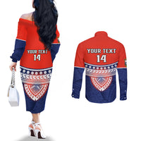 Custom Fiji School Couples Matching Off The Shoulder Long Sleeve Dress and Long Sleeve Button Shirts Marist Brothers Fijian Tapa Pattern LT14 - Polynesian Pride