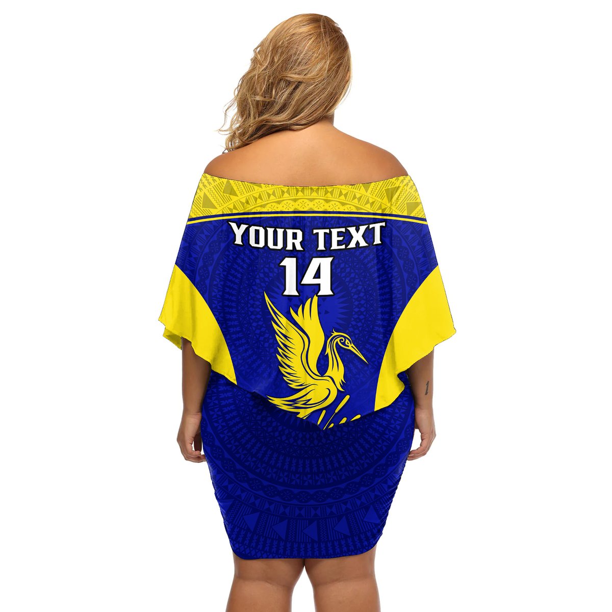 Custom Fiji School Off Shoulder Short Dress Ratu Kadavulevu Heron With Fijian Tapa LT14 - Polynesian Pride