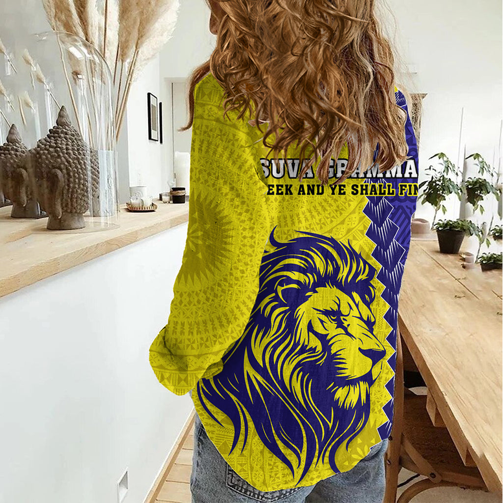 Fiji School Women Casual Shirt Suva Grammar Lions With Fijian Tapa LT14