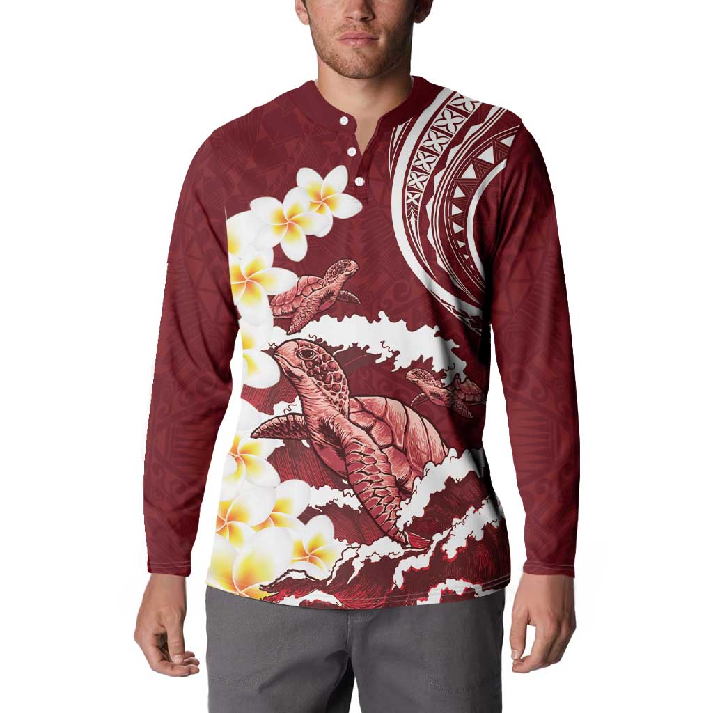 Blood Gold Polynesia Button Sweatshirt Polynesian Frangipani With Sea Turtles