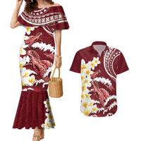 Blood Gold Polynesia Couples Matching Mermaid Dress and Hawaiian Shirt Polynesian Frangipani With Sea Turtles LT14 Blood Gold - Polynesian Pride
