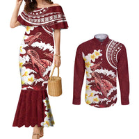 Blood Gold Polynesia Couples Matching Mermaid Dress and Long Sleeve Button Shirt Polynesian Frangipani With Sea Turtles LT14 Blood Gold - Polynesian Pride