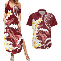 Blood Gold Polynesia Couples Matching Summer Maxi Dress and Hawaiian Shirt Polynesian Frangipani With Sea Turtles LT14 Blood Gold - Polynesian Pride