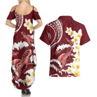 Blood Gold Polynesia Couples Matching Summer Maxi Dress and Hawaiian Shirt Polynesian Frangipani With Sea Turtles LT14 - Polynesian Pride