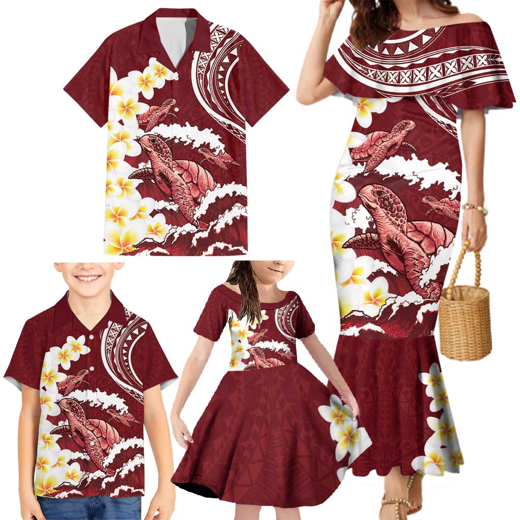 Blood Gold Polynesia Family Matching Mermaid Dress and Hawaiian Shirt Polynesian Frangipani With Sea Turtles LT14 - Polynesian Pride
