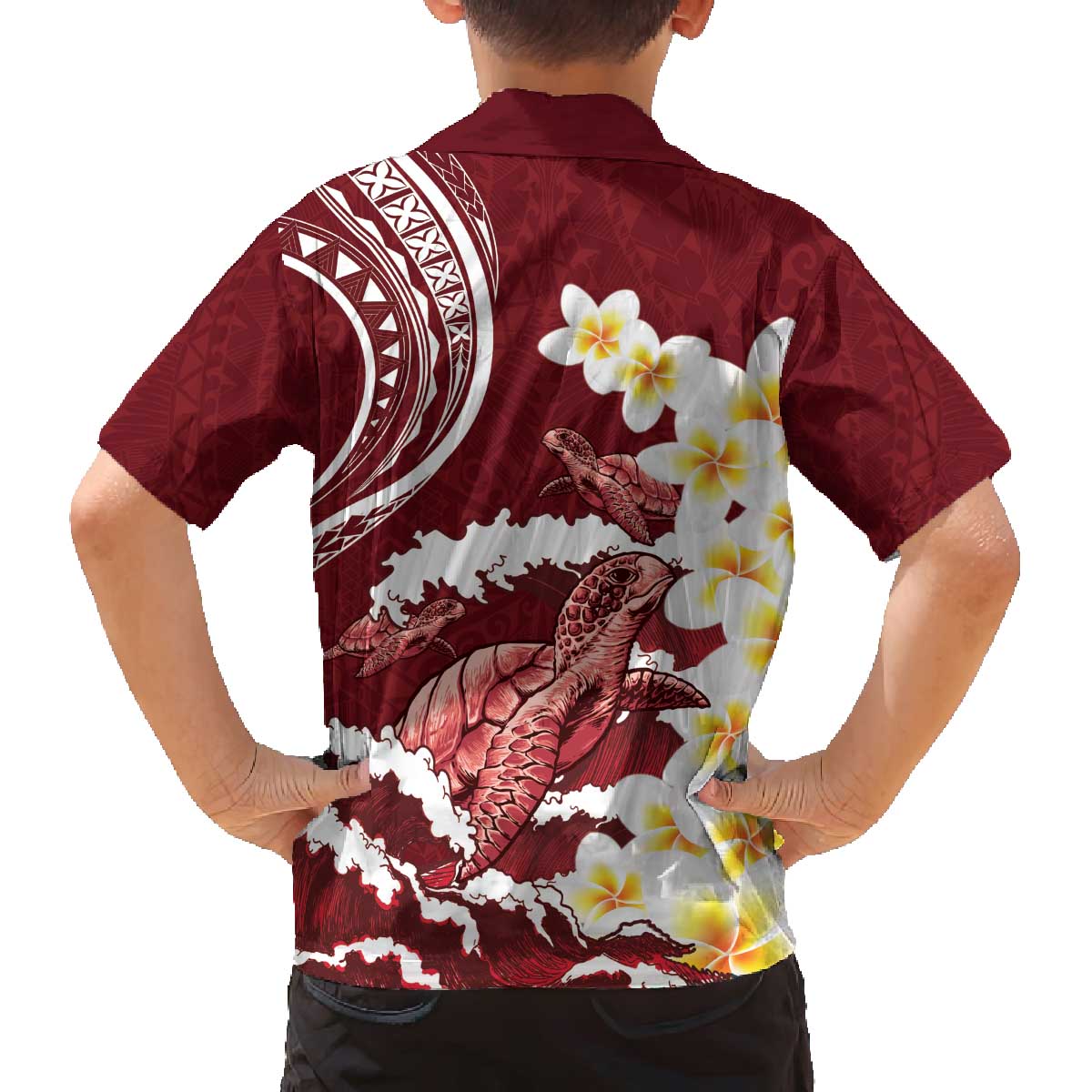 Blood Gold Polynesia Family Matching Off The Shoulder Long Sleeve Dress and Hawaiian Shirt Polynesian Frangipani With Sea Turtles LT14 - Polynesian Pride