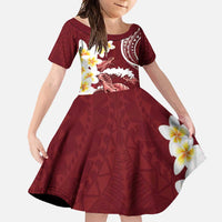 Blood Gold Polynesia Family Matching Off Shoulder Maxi Dress and Hawaiian Shirt Polynesian Frangipani With Sea Turtles LT14 Daughter's Dress Blood Gold - Polynesian Pride