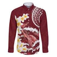 Blood Gold Polynesia Family Matching Off Shoulder Maxi Dress and Hawaiian Shirt Polynesian Frangipani With Sea Turtles LT14 Dad's Shirt - Long Sleeve Blood Gold - Polynesian Pride