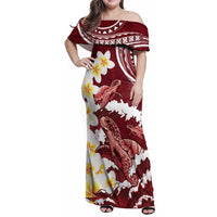 Blood Gold Polynesia Family Matching Off Shoulder Maxi Dress and Hawaiian Shirt Polynesian Frangipani With Sea Turtles LT14 Mom's Dress Blood Gold - Polynesian Pride