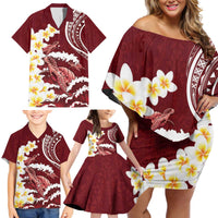 Blood Gold Polynesia Family Matching Off Shoulder Short Dress and Hawaiian Shirt Polynesian Frangipani With Sea Turtles LT14 - Polynesian Pride