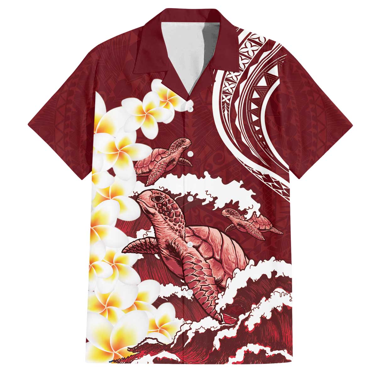Blood Gold Polynesia Family Matching Puletasi and Hawaiian Shirt Polynesian Frangipani With Sea Turtles LT14 Dad's Shirt - Short Sleeve Blood Gold - Polynesian Pride