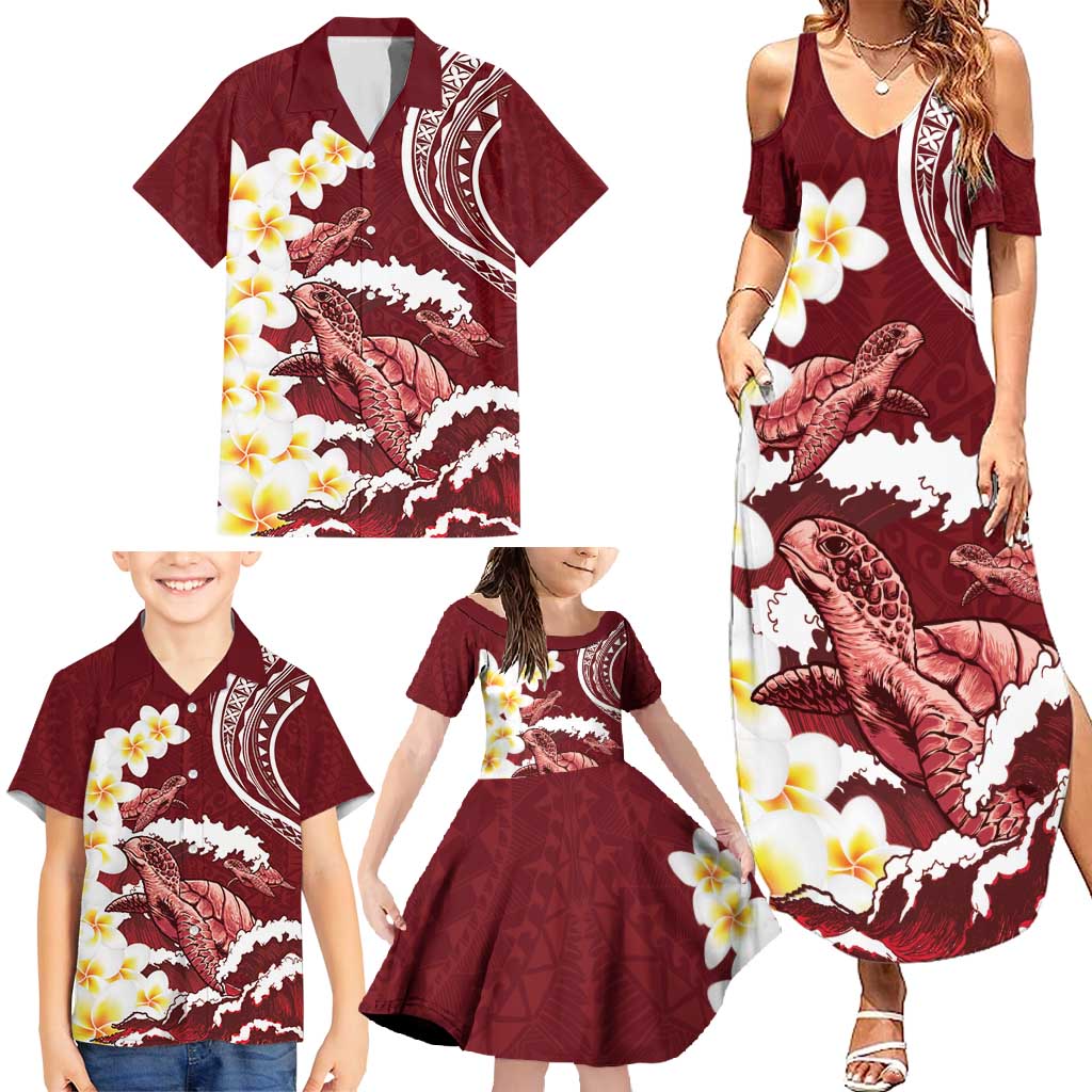 Blood Gold Polynesia Family Matching Summer Maxi Dress and Hawaiian Shirt Polynesian Frangipani With Sea Turtles LT14 - Polynesian Pride