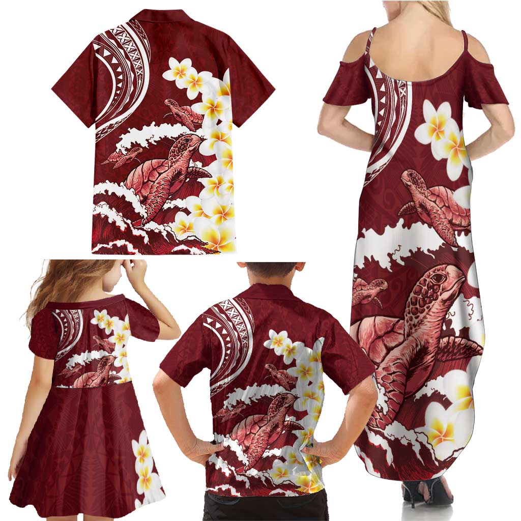 Blood Gold Polynesia Family Matching Summer Maxi Dress and Hawaiian Shirt Polynesian Frangipani With Sea Turtles LT14 - Polynesian Pride