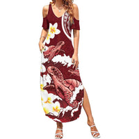 Blood Gold Polynesia Family Matching Summer Maxi Dress and Hawaiian Shirt Polynesian Frangipani With Sea Turtles LT14 Mom's Dress Blood Gold - Polynesian Pride