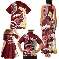 Blood Gold Polynesia Family Matching Tank Maxi Dress and Hawaiian Shirt Polynesian Frangipani With Sea Turtles LT14 - Polynesian Pride