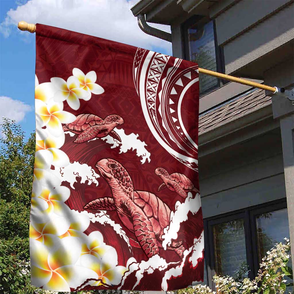 Blood Gold Polynesia Garden Flag Polynesian Frangipani With Sea Turtles LT14 - Polynesian Pride