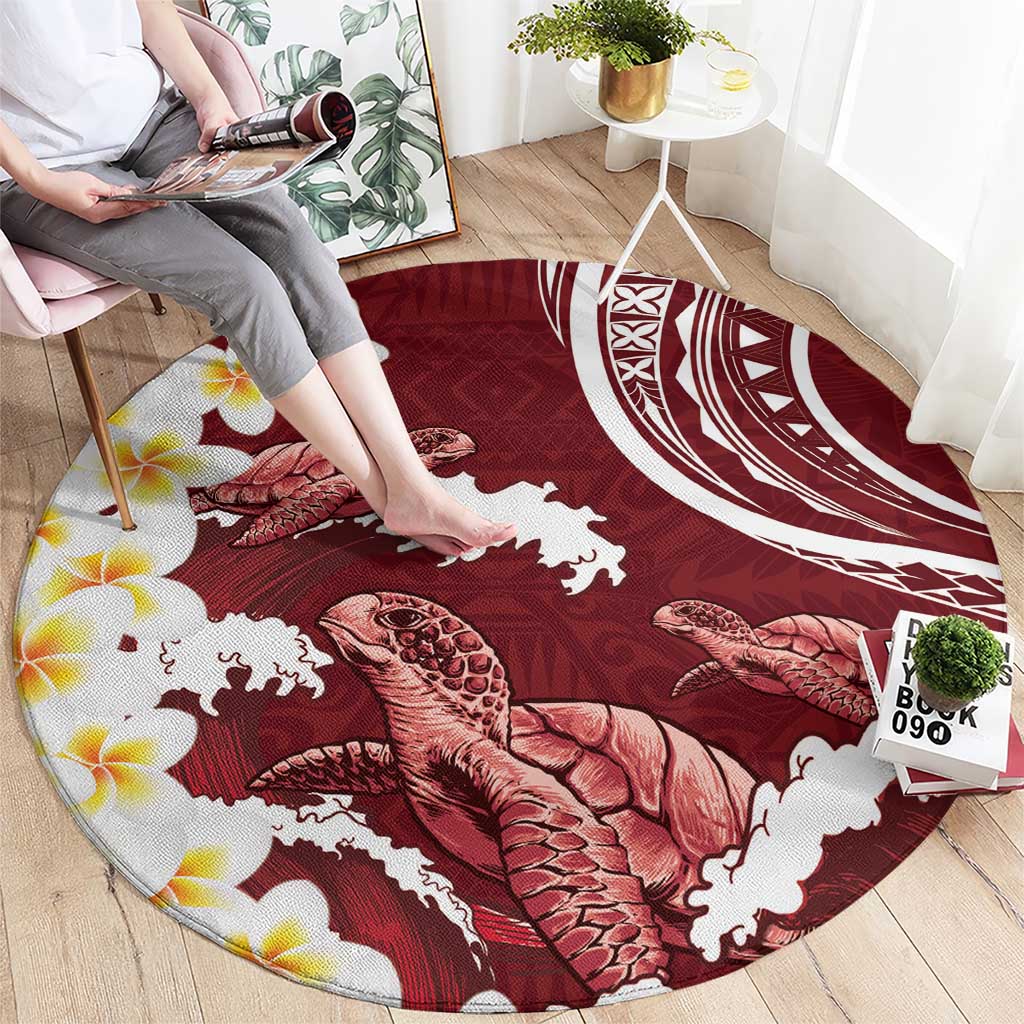 Blood Gold Polynesia Round Carpet Polynesian Frangipani With Sea Turtles LT14 - Polynesian Pride