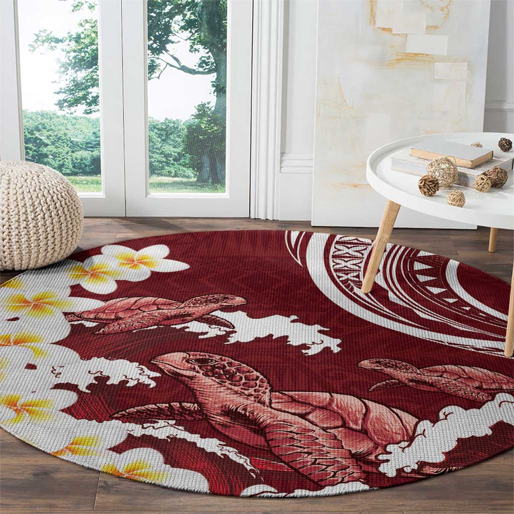 Blood Gold Polynesia Round Carpet Polynesian Frangipani With Sea Turtles LT14 - Polynesian Pride