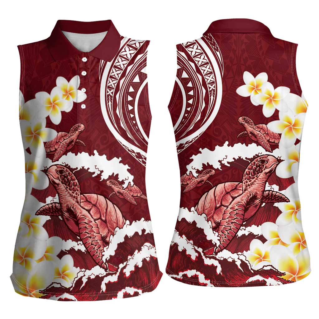 Blood Gold Polynesia Women Sleeveless Polo Shirt Polynesian Frangipani With Sea Turtles LT14 - Polynesian Pride
