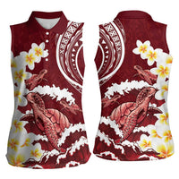 Blood Gold Polynesia Women Sleeveless Polo Shirt Polynesian Frangipani With Sea Turtles LT14 - Polynesian Pride